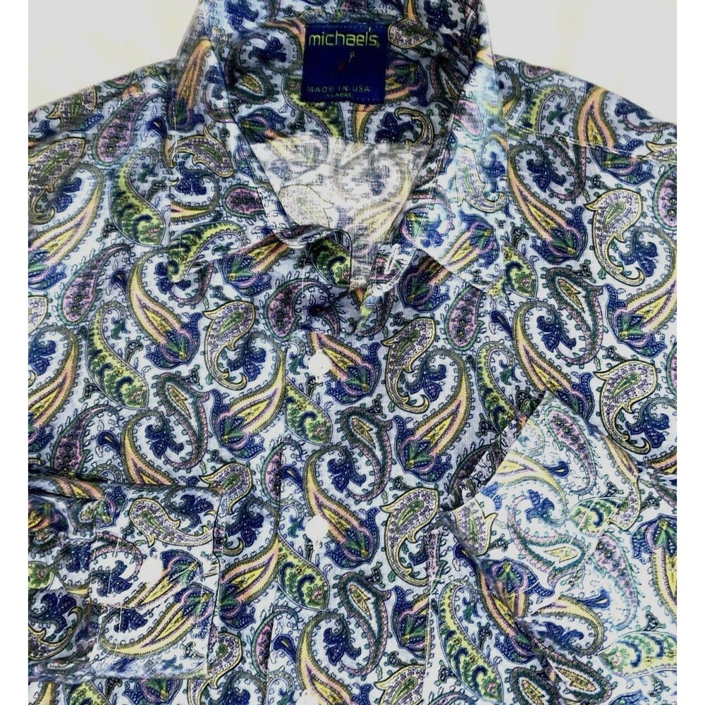 Michael's 100% Linen Men's Paisley Jellyfish Rainbow Long Sleeve XL MADE IN USA